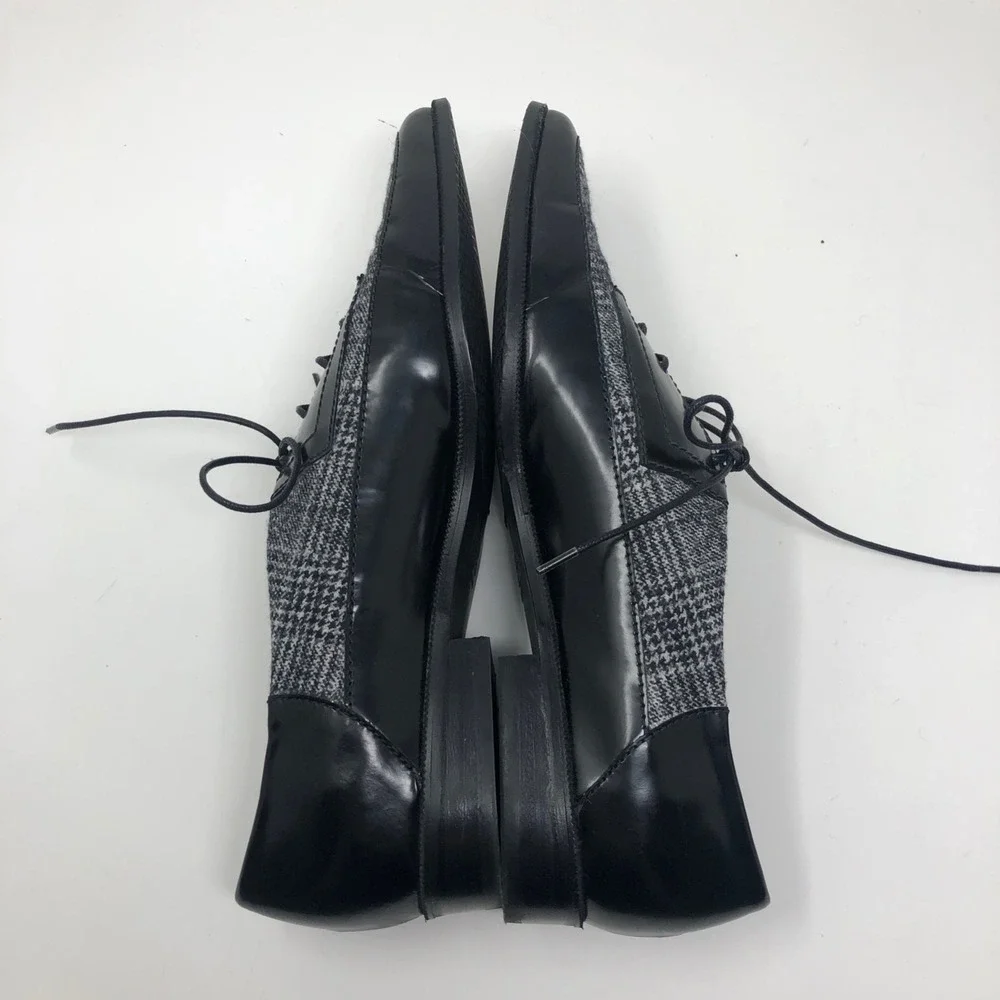 Stuart‎ Weitzman Leman Oxford Flat Jet Mirror Black Womens 6.5 Retro Preppy